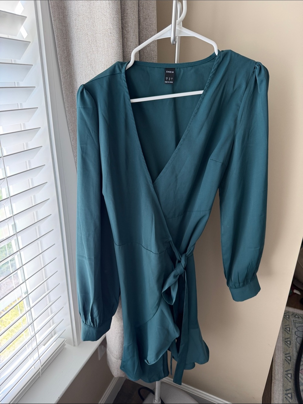 SHEIN Teal Wrap Long Sleeve Mini Dress